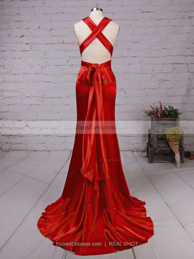 Trumpet/Mermaid V-neck Silk-like Satin Court Train Prom Dresses #Favs020103723
