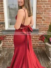 Trumpet/Mermaid V-neck Silk-like Satin Sweep Train Bow Prom Dresses #Favs020108674