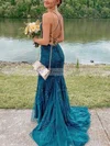 Trumpet/Mermaid Square Neckline Tulle Lace Sweep Train Appliques Lace Prom Dresses #Favs020108677