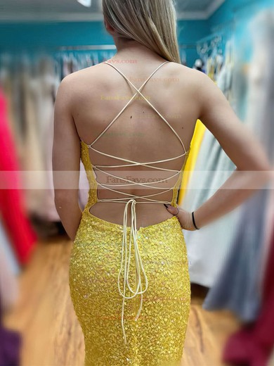 Trumpet/Mermaid Square Neckline Sequined Sweep Train Split Front Prom Dresses #Favs020108682