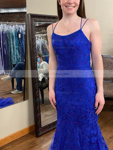 Trumpet/Mermaid Square Neckline Tulle Lace Sweep Train Appliques Lace Prom Dresses #Favs020108684