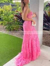 Trumpet/Mermaid Strapless Lace Tulle Sweep Train Appliques Lace Prom Dresses #Favs020108692