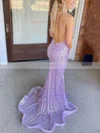 Trumpet/Mermaid V-neck Sequined Sweep Train Prom Dresses #Favs020108693
