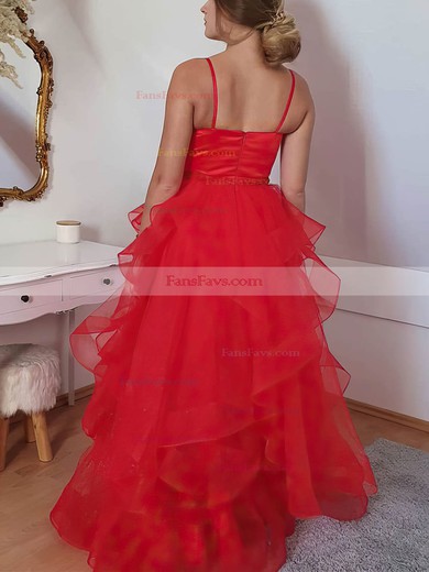 Ball Gown V-neck Satin Glitter Sweep Train Beading Prom Dresses #Favs020108694