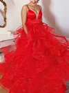 Ball Gown V-neck Satin Glitter Sweep Train Beading Prom Dresses #Favs020108694