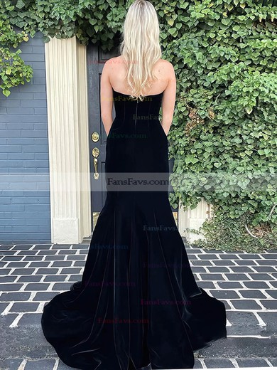 Trumpet/Mermaid Strapless Velvet Sweep Train Prom Dresses #Favs020108695
