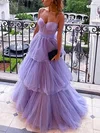 A-line Sweetheart Tulle Sweep Train Bow Prom Dresses #Favs020108697