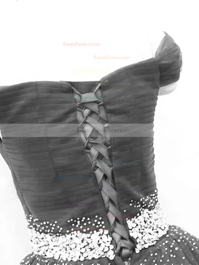 A-line Off-the-shoulder Tulle Sweep Train Beading Prom Dresses #Favs020108702