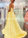 A-line Strapless Satin Sweep Train Prom Dresses #Favs020108703