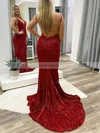 Trumpet/Mermaid V-neck Sequined Sweep Train Prom Dresses #Favs020108706