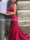 Trumpet/Mermaid V-neck Silk-like Satin Sweep Train Split Front Prom Dresses #Favs020108717