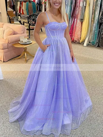 A-line Sweetheart Glitter Sweep Train Pockets Prom Dresses #Favs020108720