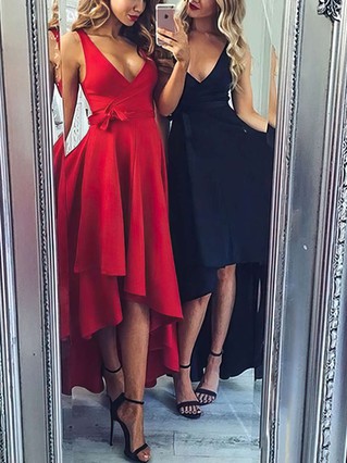 A-line V-neck Silk-like Satin Asymmetrical Sashes / Ribbons Prom Dresses #Favs020105405 A-line V-neck Silk-like Satin Asymmetrical Sashes / Ribbons Prom Dresses #Favs020105405