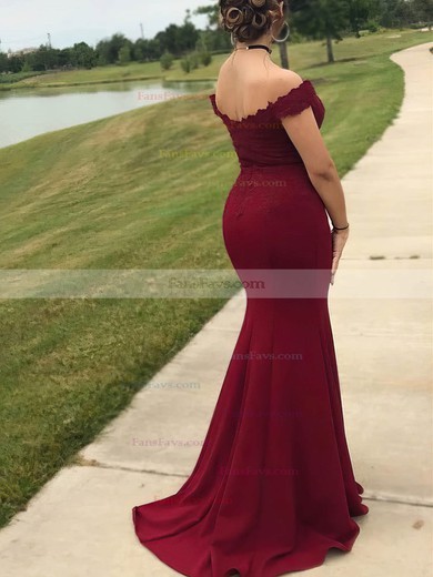 Trumpet/Mermaid Off-the-shoulder Stretch Crepe Sweep Train Appliques Lace Prom Dresses #Favs020108727