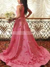 A-line Scoop Neck Satin Sweep Train Flower(s) Prom Dresses #Favs020108737