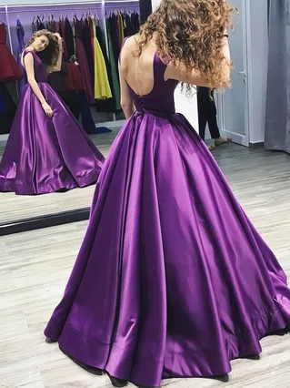 Ball Gown Scoop Neck Satin Floor-length Prom Dresses #Favs020105408 Ball Gown Scoop Neck Satin Floor-length Prom Dresses #Favs020105408