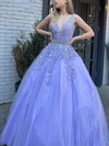 A-line V-neck Tulle Sweep Train Beading Prom Dresses #Favs020108742