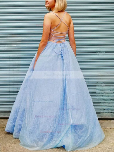 A-line V-neck Tulle Sweep Train Prom Dresses #Favs020108744