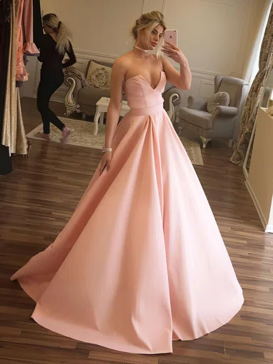 Ball Gown V-neck Satin Floor-length Prom Dresses #Favs020105412