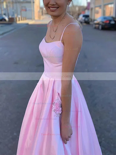 A-line V-neck Silk-like Satin Sweep Train Beading Prom Dresses #Favs020108758