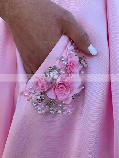 A-line V-neck Silk-like Satin Sweep Train Beading Prom Dresses #Favs020108758