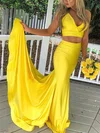 Trumpet/Mermaid V-neck Satin Sweep Train Prom Dresses #Favs020108761