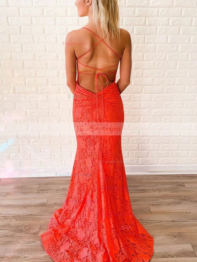Trumpet/Mermaid Square Neckline Lace Sweep Train Prom Dresses #Favs020108764