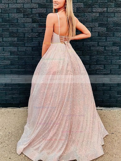 A-line V-neck Sequined Sweep Train Prom Dresses #Favs020108773