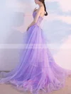 A-line Sweetheart Tulle Sweep Train Appliques Lace Prom Dresses #Favs020108779