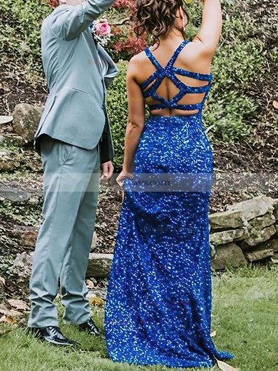 Sheath/Column V-neck Sequined Sweep Train Split Front Prom Dresses #Favs020108783