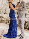 Sheath/Column V-neck Sequined Sweep Train Split Front Prom Dresses #Favs020108783