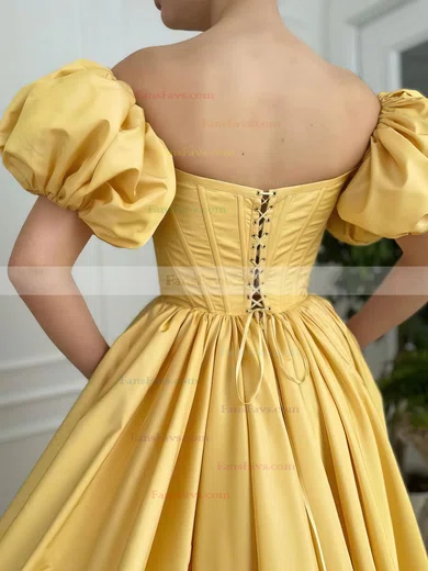 A-line Off-the-shoulder Satin Sweep Train Pockets Prom Dresses #Favs020108784