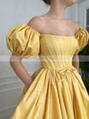 A-line Off-the-shoulder Satin Sweep Train Pockets Prom Dresses #Favs020108784