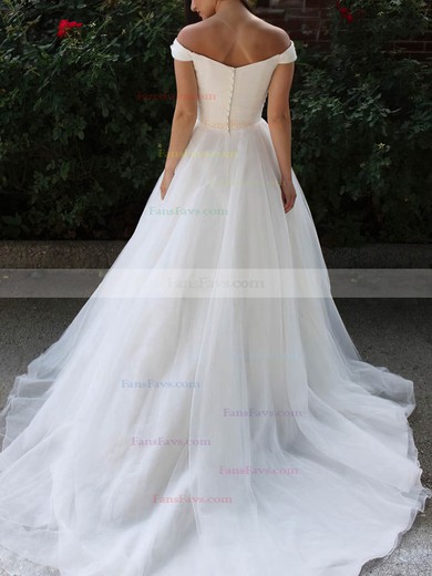 A-line Off-the-shoulder Tulle Sweep Train Prom Dresses #Favs020108787