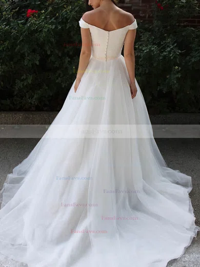 A-line Off-the-shoulder Tulle Sweep Train Prom Dresses #Favs020108787