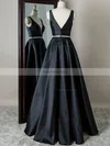 A-line V-neck Silk-like Satin Sweep Train Beading Prom Dresses #Favs020108803