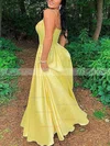 A-line Square Neckline Satin Sweep Train Beading Prom Dresses #Favs020108810