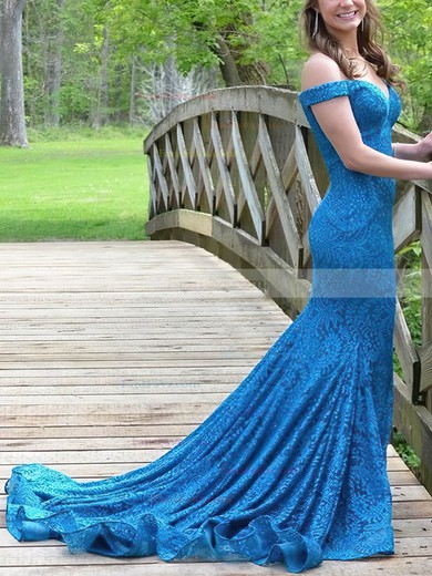 Trumpet/Mermaid Off-the-shoulder Lace Sweep Train Prom Dresses #Favs020108814
