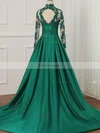 A-line Scoop Neck Tulle Silk-like Satin Sweep Train Appliques Lace Prom Dresses #Favs020108817