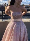 A-line Strapless Glitter Sweep Train Prom Dresses #Favs020108828