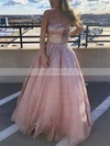 A-line Strapless Glitter Sweep Train Prom Dresses #Favs020108828