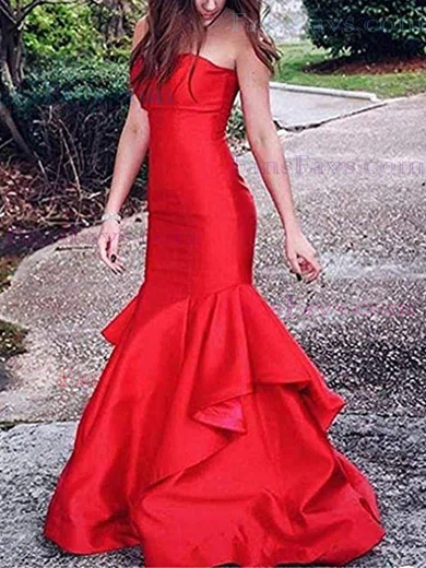 Trumpet/Mermaid Sweetheart Satin Sweep Train Cascading Ruffles Prom Dresses #Favs020105471
