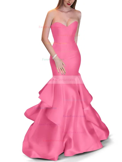 Trumpet/Mermaid Sweetheart Satin Sweep Train Cascading Ruffles Prom Dresses #Favs020105471