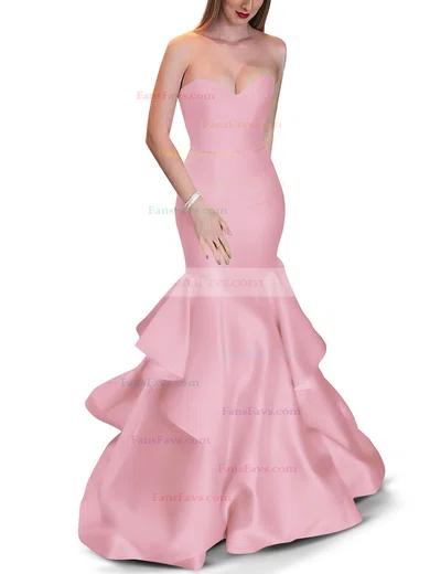 Trumpet/Mermaid Sweetheart Satin Sweep Train Cascading Ruffles Prom Dresses #Favs020105471