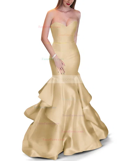 Trumpet/Mermaid Sweetheart Satin Sweep Train Cascading Ruffles Prom Dresses #Favs020105471