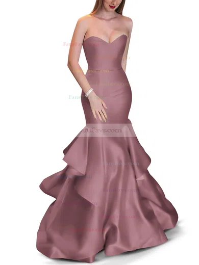 Trumpet/Mermaid Sweetheart Satin Sweep Train Cascading Ruffles Prom Dresses #Favs020105471
