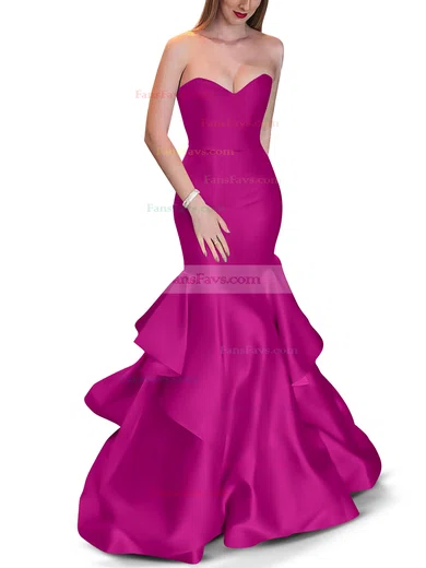 Trumpet/Mermaid Sweetheart Satin Sweep Train Cascading Ruffles Prom Dresses #Favs020105471
