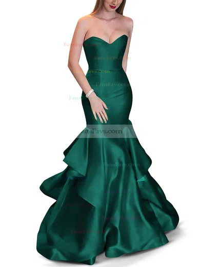 Trumpet/Mermaid Sweetheart Satin Sweep Train Cascading Ruffles Prom Dresses #Favs020105471