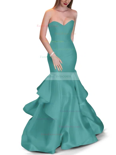 Trumpet/Mermaid Sweetheart Satin Sweep Train Cascading Ruffles Prom Dresses #Favs020105471