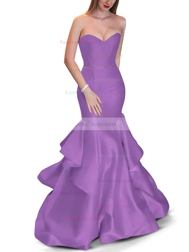 Trumpet/Mermaid Sweetheart Satin Sweep Train Cascading Ruffles Prom Dresses #Favs020105471